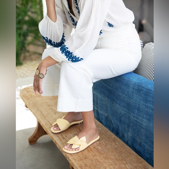 beek Shoes - Beek Sweetbird Leather Yellow Slide Sandals